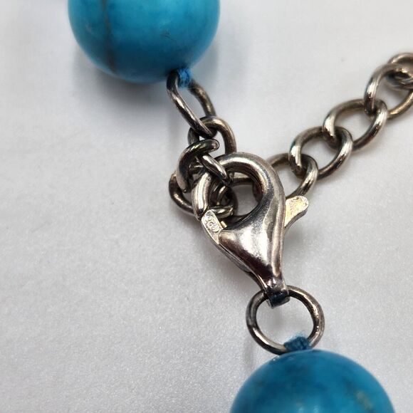 Southwest Blue Turquoise Gum Ball Bead Sterling Silver Choker Necklace 16-18" - Picture 4 of 5